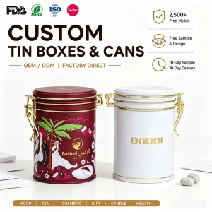 Metal Tinplate Canisters Round Square Containers for Tea Coffee Cookies Candy Chocolate Cake Sugar Snack with Latch Lids