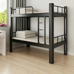 Metal Upper Lower Bunk Bed Durable Steel Frame Twin Bunk Bed Eco friendly Metal Double Bed Metal Frame Bunk Bed with Safety Rail