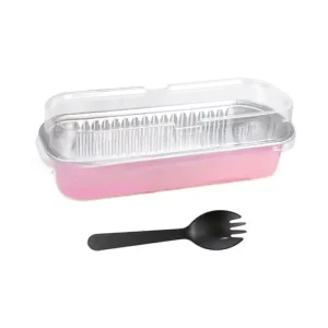 Microwavable 6.8 oz Disposable Aluminum Foil Baking Containers Individual Cake Tins PP Lids Spoons PET Rectangular Cup Set