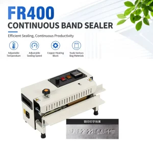 Mini Continuous Band Sealer FR400 Heat Sealing Machine for Coffee, Snacks, Tea, and Food Packaging Bags