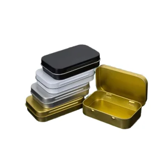 Mini Portable Silver Metal Rectangular Storage Box Hinged Lid Tin Plate Craft Recyclable Glossy Lamination Home Organizer Small