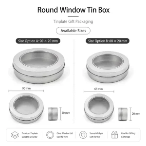 Mini Round Metal Tin Can Gift Box With Clear Window for Candy and Chocolate Packaging