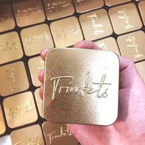 Mini Square Gold Tinplate Metal Tin Box with Embossed Design