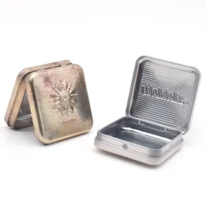 Mini Square Silver Gold Tinplate Metal Tin Box with Embossed Design