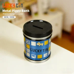 Mint Tinplate Coin Storage Container Cylinder Shape Metal Piggy Bank