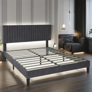 Modern Adjustable Metal Bed Frame Upholstered in Fabric Bedroom Hotel Living Room Apartment Upholstered Double Bed