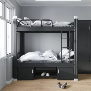 Modern Adult Steel Double Decker Bunk Bed Storage for Staff Dormitory Hostel School Bedroom Apartment Metal Beds for Hotels