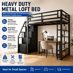 Modern Apartment Bedroom Furniture Steel Adult Loft Bed Loft Bunk Bed With Stairs