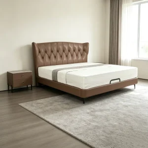 Modern Concave Convex Shape Cowhide Leather Bed with Undulating Surface Adjustable Bed Frame Eco Friendly Durable Design