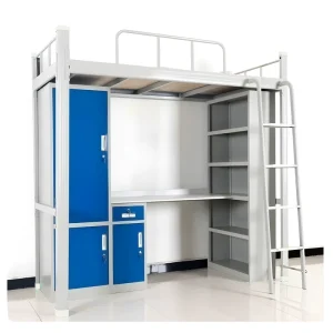 Modern Customized Metal Loft Bed with Stairs and Desk Wardrobe for School Dormitory