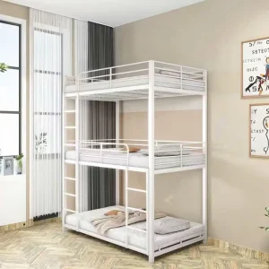Modern Design Heavy Duty Metal Triple Beds with Safety Guardrails for Adults Efficient Hostel School Apartment Bedrooms