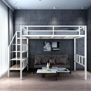 Modern Design Premium Quality Sturdy Metal Loft Bed Integrated Staircase Fabric Upholstery