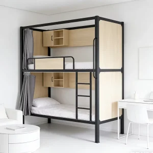 Modern Design Solid Wood and Steel Bunk Bed with Storage Drawers for Kids Girls Boys Children