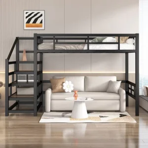 Modern Dormitory Loft Bed Single Upper Lower Desk Space Saving Duplex Second Floor Ladder Frame Metal 2.0m Living Room Use
