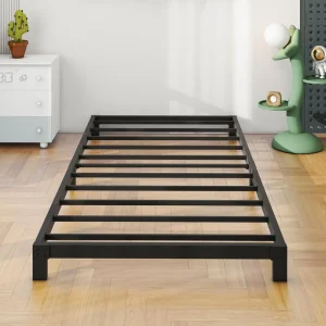 Modern Double Iron Bed Frame with Adjustable Height Quick Assembly Noise-Free Underbed Storage for Hotels Bedrooms Living Rooms