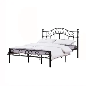 Modern Durable Metal Bed Frame Full-Size Slats Wooden Headboard Footboard Space-Saving Sofa Bed Heavy Duty Hotel Bedroom Model