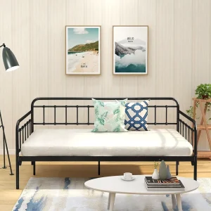 Modern Eco Friendly Bedroom Iron Sofa Single Bed Size Slatted Platform Furniture Black Bed Frame with Disassembly