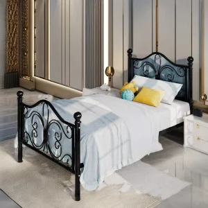Modern European Metal Bed Customized Iron Frame with Storage for Apartment Hotels and Villas Bedroom Furniture