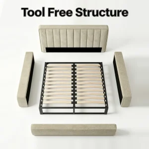 Modern Fabric Upholstered Metal Bed Frame Tool Free Assembly Compressed Soft Cloud Bed