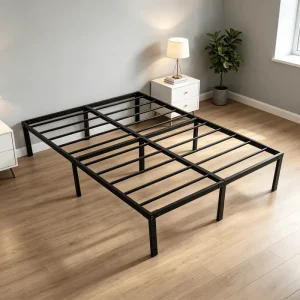 Modern Full Metal Iron Slat Bed Frame Upholstered Headboard Heavy Duty Platform Bed Base Box Spring Mattress Hotel School