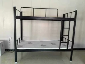 Modern Heavy Duty 2 Layers Metal Bunk Bed Iron Frame Storage Design Safety Guardrail Ladder Dormitory Bed Adults Home Apartment