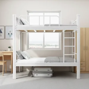 Modern Heavy Duty Metal Bunk Beds for School Dorms 2 Person Iron Frame Beds d Black & White Metal Frame Double Decker Bed