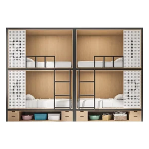 Modern High Low E Sports Feature Wood Space Capsule Design Metal Bunk Bed for School Dormitory Apartment Youth Hostel Hotel