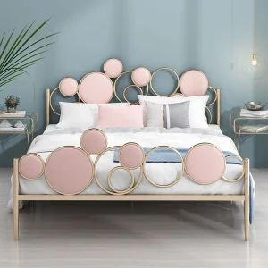 Modern Iron Bed Frame Nordic Gold Iron Bed Frame 1.5M 1.8M Queen Princess Style Minimalist Single Double Metal Bed