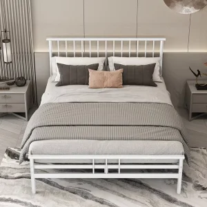 Modern Iron Bed Frame QueenKing Size Minimalist Metal Platform Bed Easy Space Saving Low Profile Bed Base for Modern Bedrooms