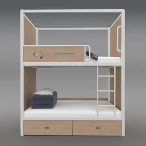 Modern Iron Frame Bunk Bed with Panel Design Eco friendly Metal Bed for Apartment Dormitory Living Room