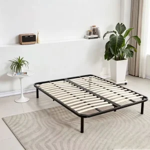 Modern King Size Metal Bed Frame Wood Slat Easy Assembly Mattress Support Base 300KG+ Load Capacity Apartment Bedroom Hospital