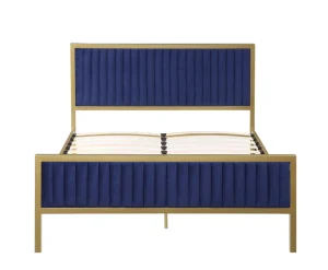 Modern Luxury Gold King Size Heavy Duty Metal Bed Frame with Velvet Headboard for Bedroom Furniture