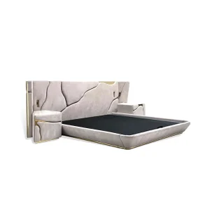 Modern Luxury Hotel Bed Set Stainless Steel Trim Bed Integrated Headboard King Size Bedframe for Boutique Hotel Project