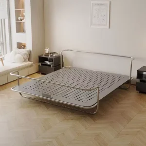 Modern Luxury Metal Double Bed in Stainless Steel Vintage Bedroom Style for Hotel Apartment or Villa Application