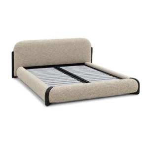 Modern Luxury Textured Fabric Bed Frame with Black Curved Metal Corner for Villa Hotel Project