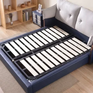 Modern Metal Bed Frame with Birch Wood Slats Customizable Size Easy Assembly 300KG Capacity Powder Coated School Bedroom Use