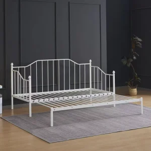 Modern Metal Daybed with Pull Out Trundle Bed Twin Size Steel Slats Sofa Bed Frame No Box Spring Needed for Bedroom Living Room
