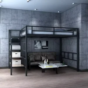Modern Metal Dormitory Loft Bed with Space Saving Table and Sofa Storage Staircase for School and Apartment Use