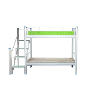 Modern Metal Frame Bunk Bed Double Layer Safety Guardrail Dormitory Apartment Loft Heavy Duty Bed