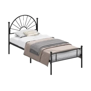 Modern Metal Iron Bed Platform Bed Frame with Arrow Design Headboard for Home School Hotel or Apartment