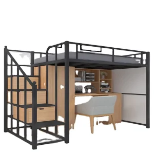 Modern Metal Loft Bed Elevated Bunk Bed for Dormitory Staff Company Apartment University for Bedroom or School Use