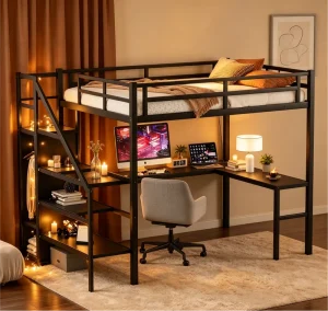Modern Metal Loft Bed with Staircase Storage and Sofa Bed Design for Small Apartment Furniture