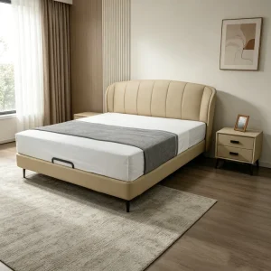 Modern Metal Soft Bed with Genuine Leather Upholstery Adjustable Frame Eco-Friendly & Durable