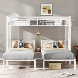 Modern Metal Triple Bunk Bed Frame for Hotel Use 3 Twin Convertible Space Saving Design Durable Construction Noise Reduced