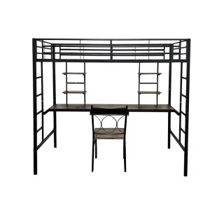 Modern Metal Twin Size Loft Bed with Desk Storage Shelves Integrated Ladder Guardrails for Kids Apartment Friendly