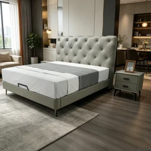 Modern Minimalist Streamline Adjustable Bed Metal Pinewood Finish