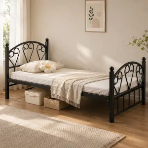 Modern Nordic Style Steel Adjustable Bed Frame with Storage for Home Bedroom Design