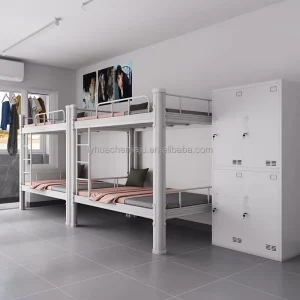Modern School Dormitory Double White Commercial Heavy Duty Bunk Beds with Privacy Metal Full Over Full Bunk Bed with Mattress