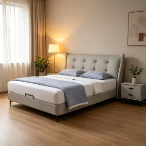 Modern Soft Shape Genuine Leather Bed Build Relaxed and Natural Rural Living Atmosphere