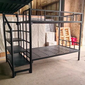 Modern Solid Adult Bunk Bed 2 Story Iron Frame with Ladder Space Saving Durable Loft Bed for Hotel